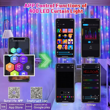USB Led Smart Curtain Lights Bluetooth App Led String RGB Fairy Lights DIY Music Lights Party Window Curtain Bedroom Decoration
